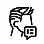 An icon consisting of a head with a nice haircut and a speech bubble representing consultation